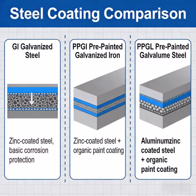 PPGI vs GI vs PPGL Steel Coil